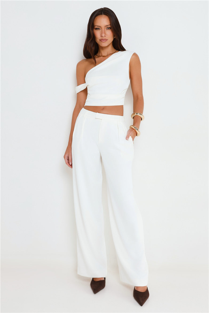 Linear Mood High Rise Straight Leg Tailored Pants White