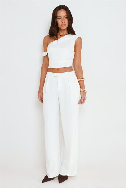 Linear Mood High Rise Straight Leg Tailored Pants White