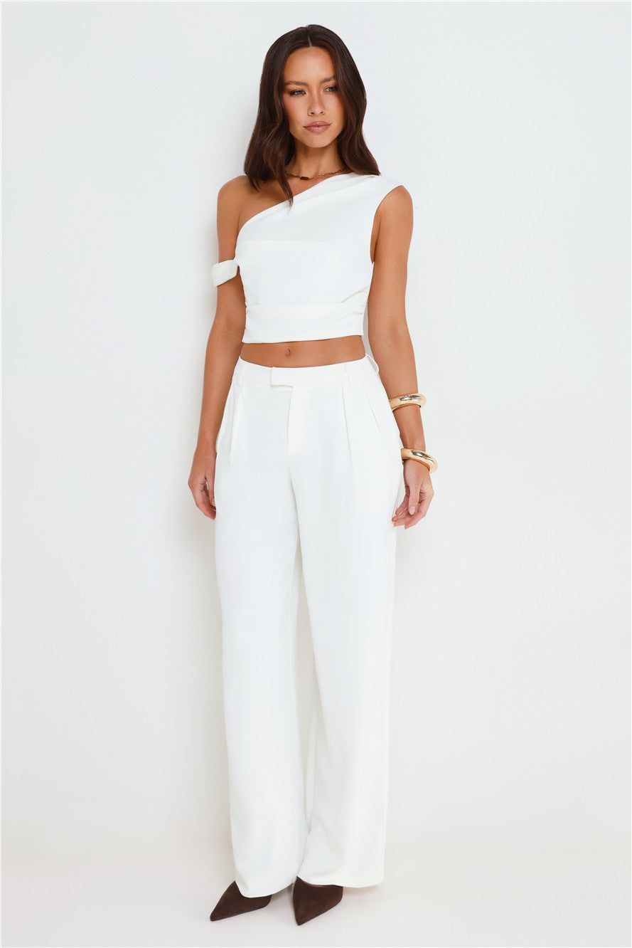 Linear Mood High Rise Straight Leg Tailored Pants White