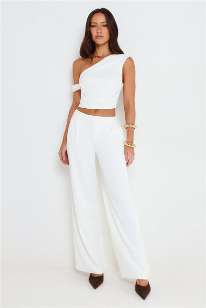 Linear Mood High Rise Straight Leg Tailored Pants White