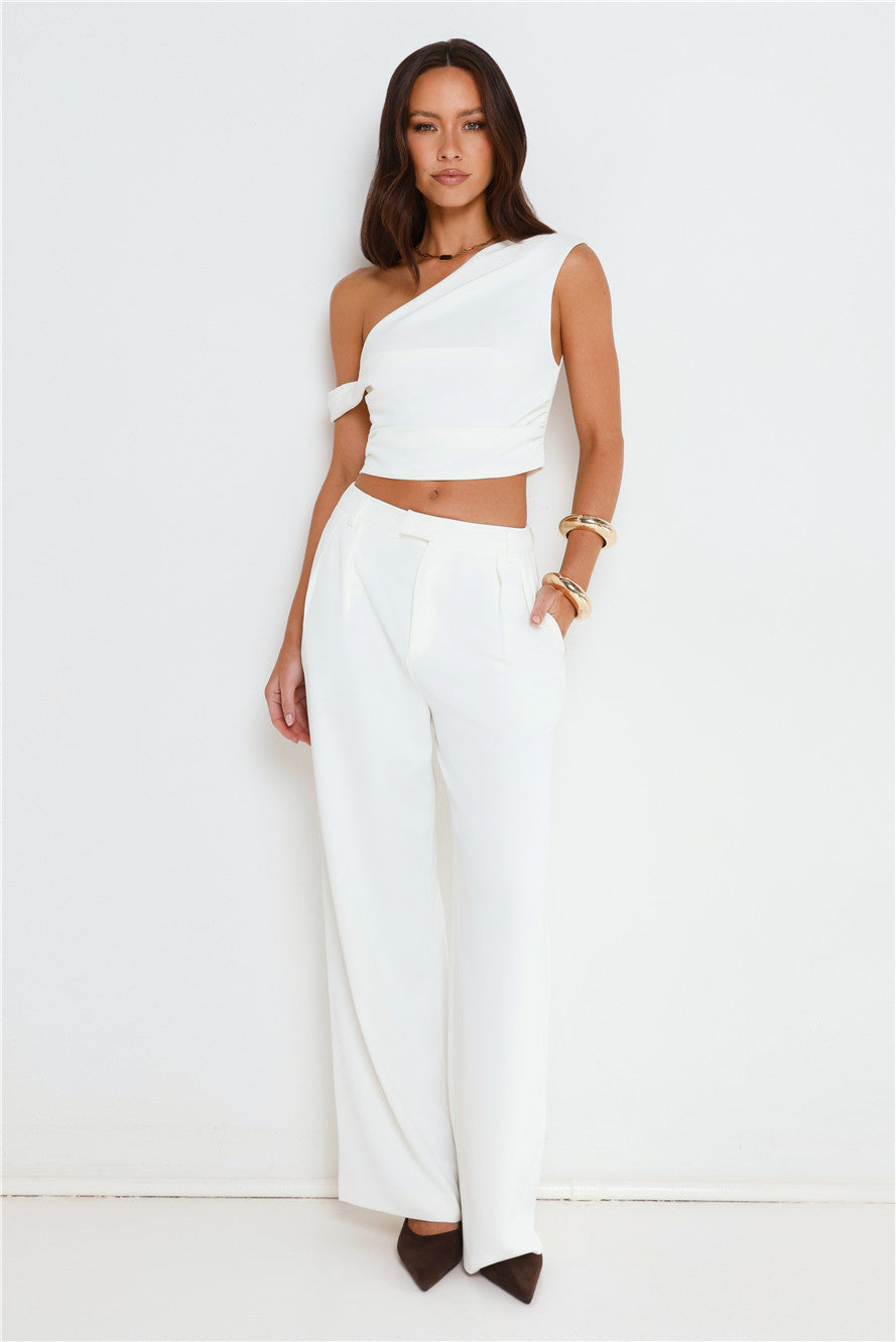 Linear Mood High Rise Straight Leg Tailored Pants White