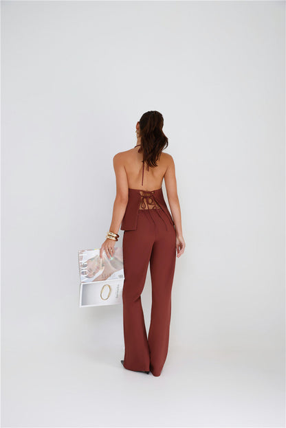 Refined Edge High Rise Straight Leg Tailored Pants Brown