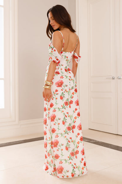Rose Reverie Off Shoulder Maxi Dress White