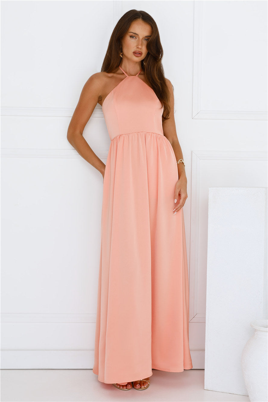 Lush Riviera Halter Maxi Dress Peach
