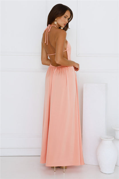 Lush Riviera Halter Maxi Dress Peach