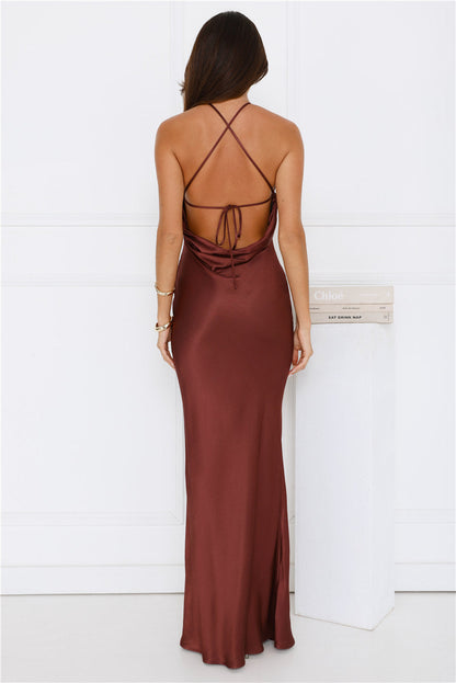 Piazza Nights Satin Maxi Dress Chocolate