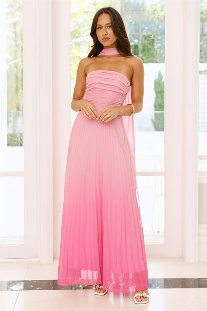 Love Loft Strapless Pleated Maxi Dress Pink