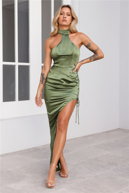 Skylark Satin Maxi Dress Olive