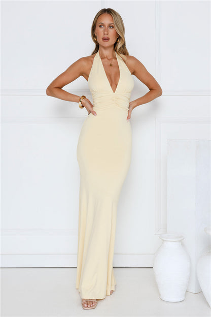 Chic Spark Halter Maxi Dress Yellow