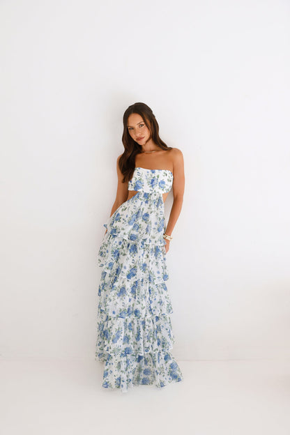 Bloom Spell Strapless Maxi Dress Blue
