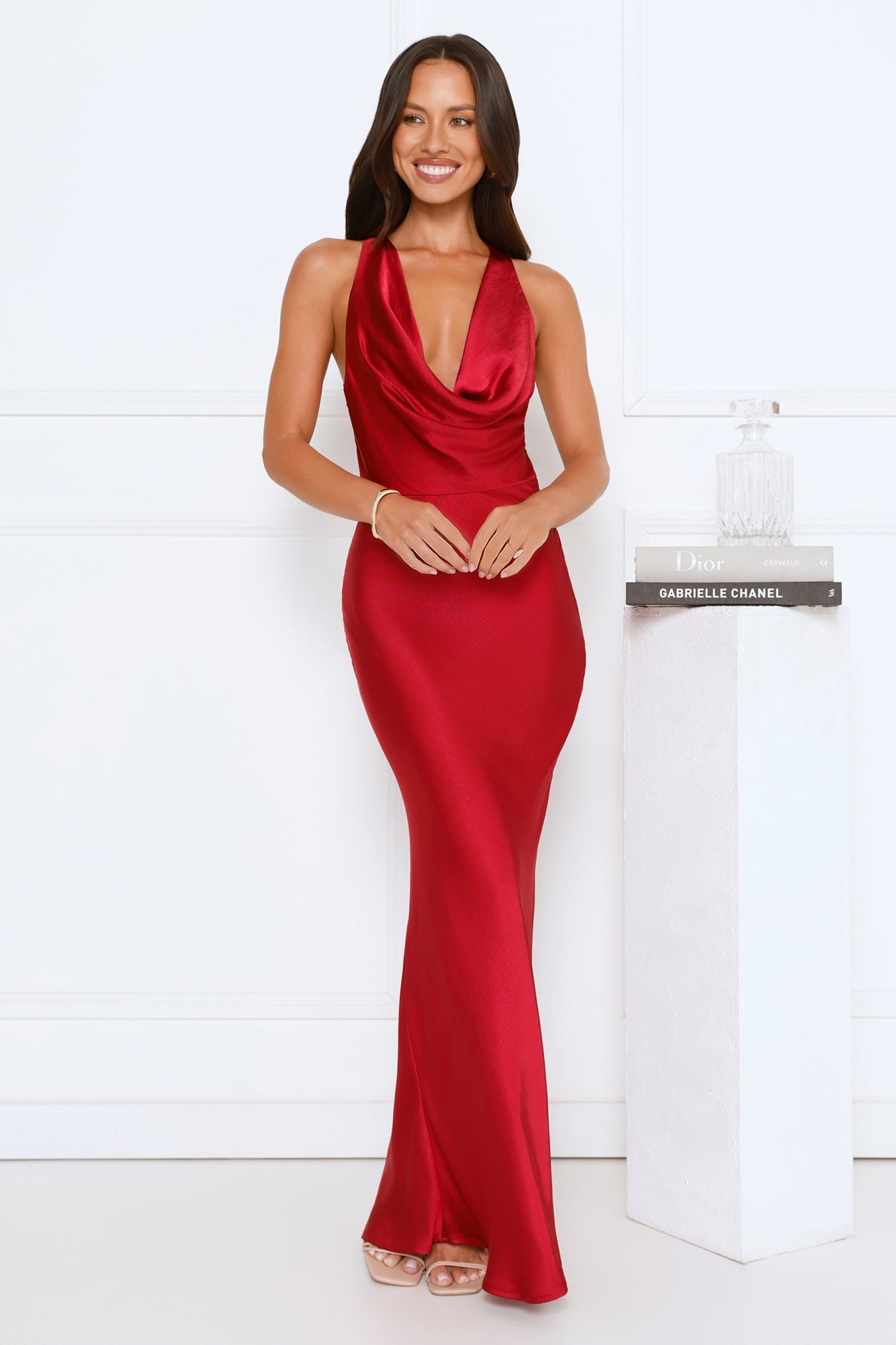 Evening Enchantment Satin Maxi Dress Red