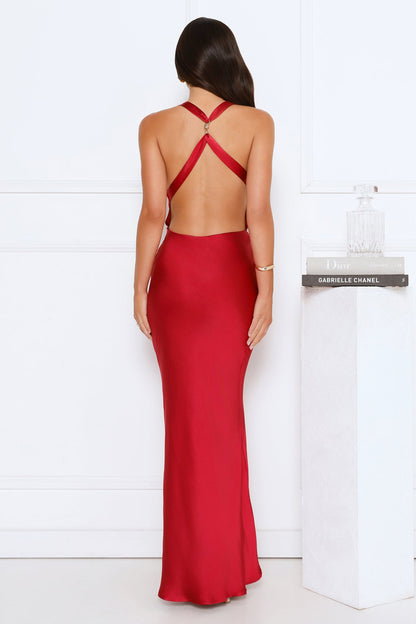 Evening Enchantment Satin Maxi Dress Red