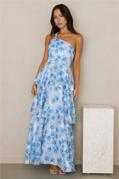 Pixie Glow One Shoulder Maxi Dress Blue