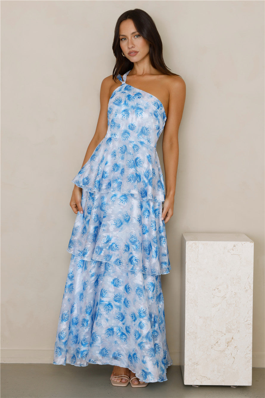 Pixie Glow One Shoulder Maxi Dress Blue