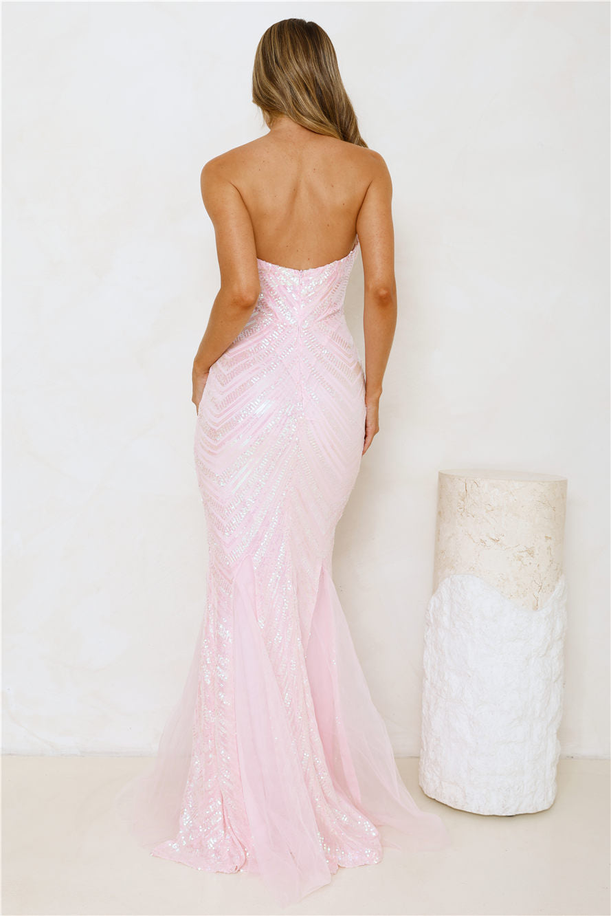 Fancy Dressed Strapless Sequin Maxi Dress Pink