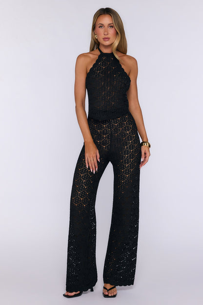Palm Shade Halter Knit Top Black