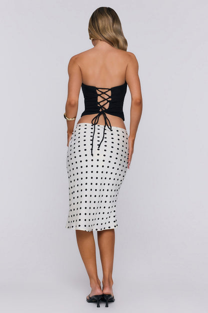 Set Trends Now Satin Polka Dot Midi Skirt  Off White