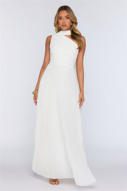 Rosy Romance One Shoulder Maxi Dress White