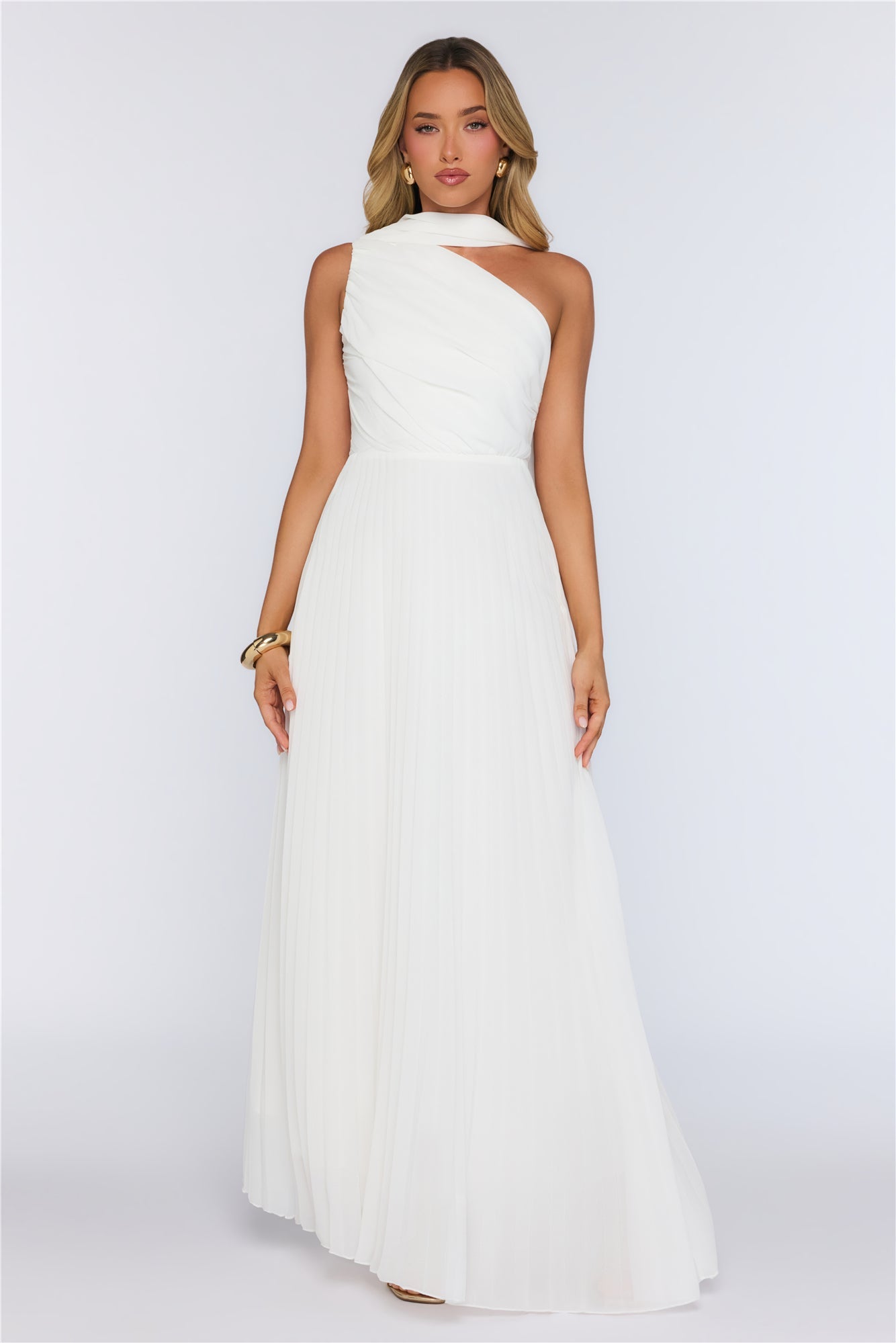 Rosy Romance One Shoulder Maxi Dress White
