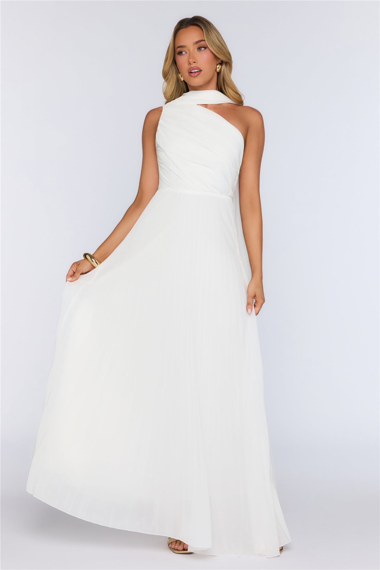 Rosy Romance One Shoulder Maxi Dress White