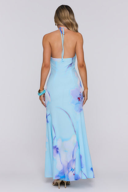 Blooming Tide Halter Maxi Dress Blue