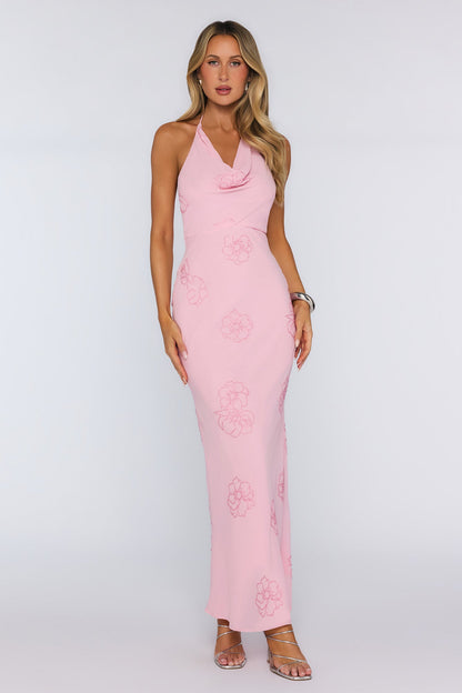 Soft Glow Up Halter Maxi Dress Pink