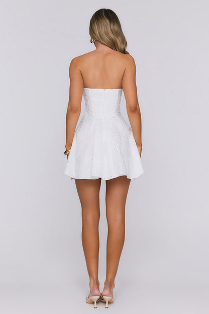 Sunshine Flirt Strapless Embroidered Mini Dress White