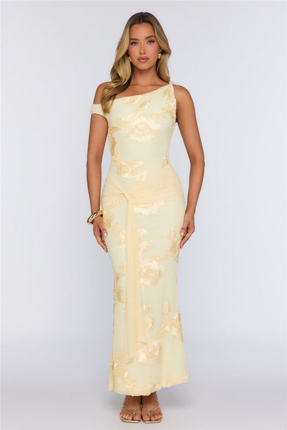 Future Icon Off Shoulder Mesh Maxi Dress Yellow