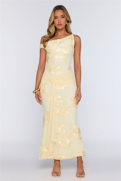 Future Icon Off Shoulder Mesh Maxi Dress Yellow