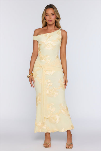 Future Icon Off Shoulder Mesh Maxi Dress Yellow