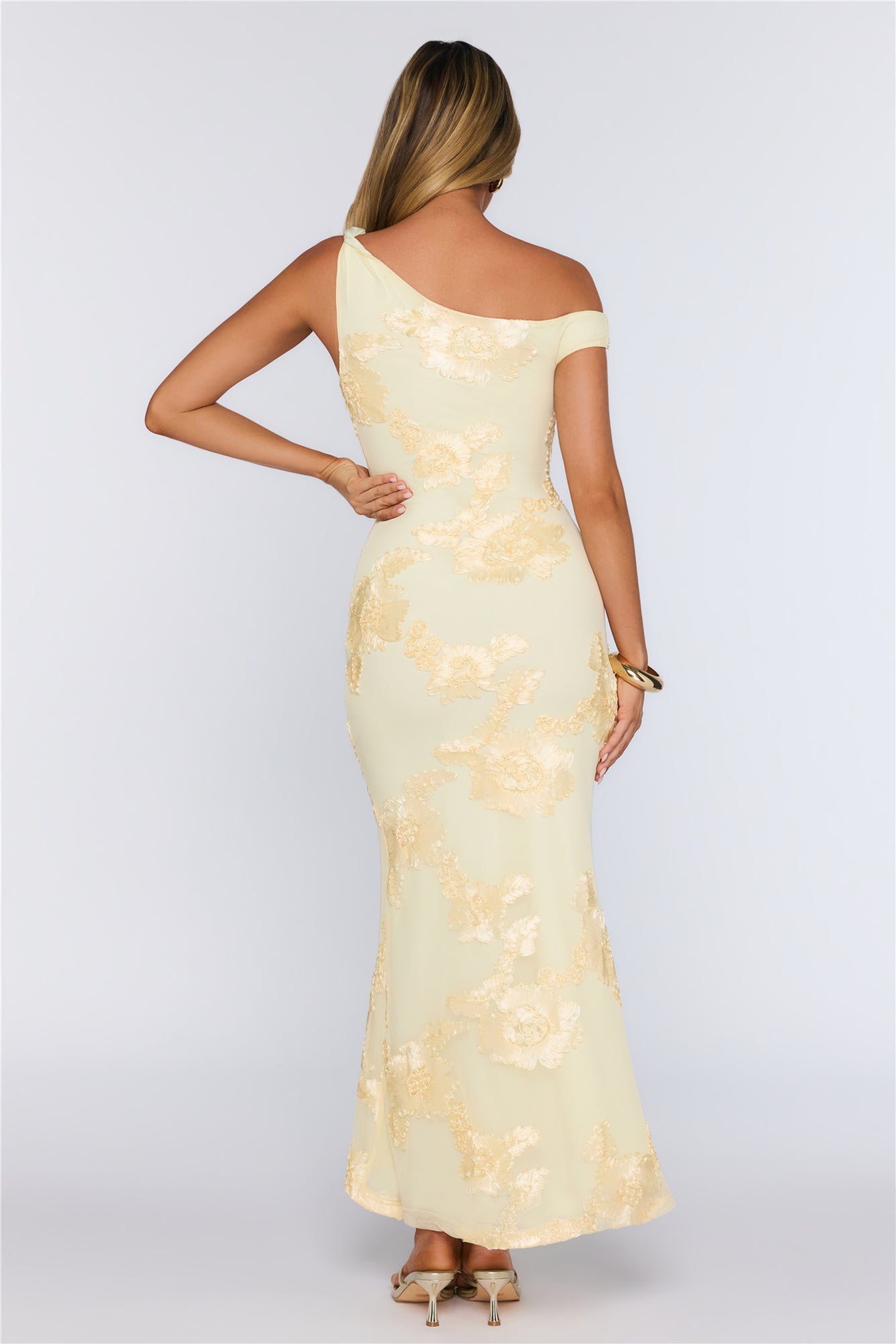 Future Icon Off Shoulder Mesh Maxi Dress Yellow