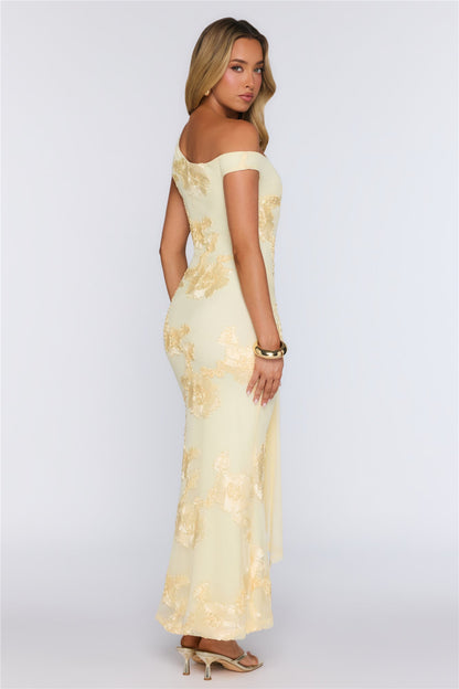 Future Icon Off Shoulder Mesh Maxi Dress Yellow