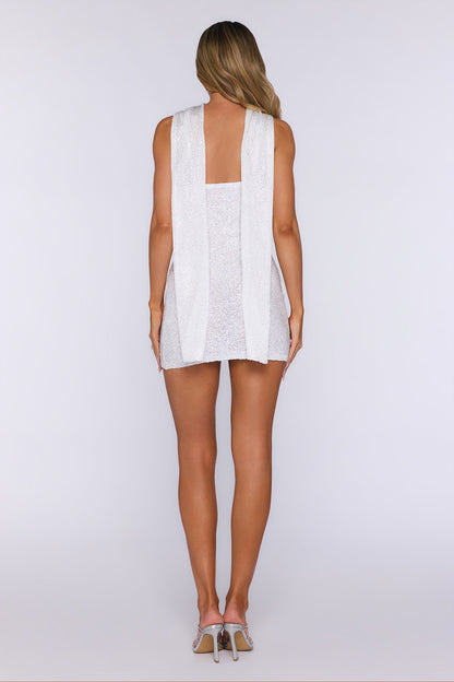 Sunlit Lagoon Knit Sequin Mini Dress White