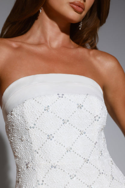Luxe Vibe Embellished Strapless Mini Dress Cream