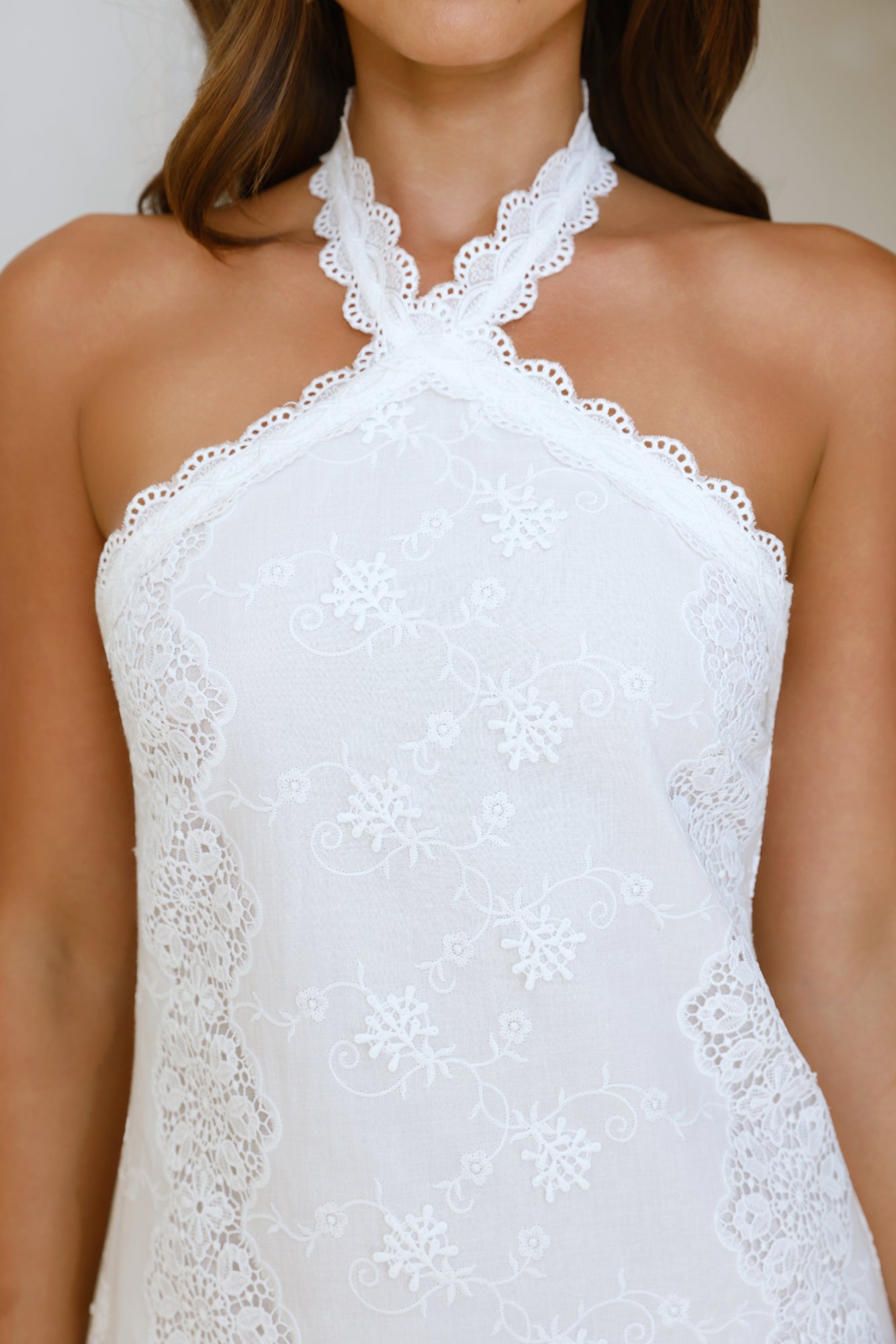 Vintage Valentine Lace Halter Mini Dress White
