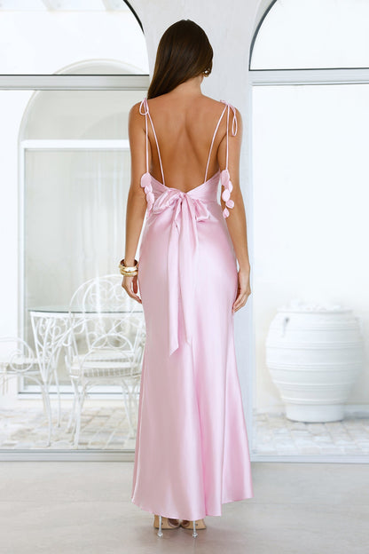 Drifted In Sunlight Satin Maxi Dress Pink