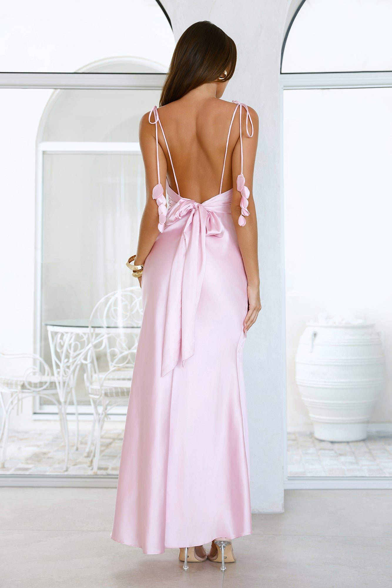 Drifted In Sunlight Satin Maxi Dress Pink