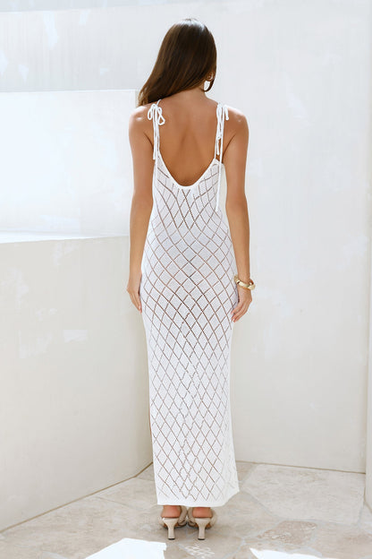 Sandcastle Knit Halter Maxi Dress White