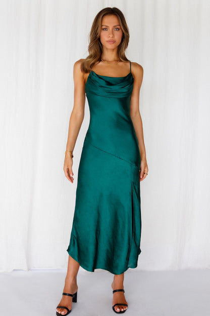 Lychee Martini Satin Midi Dress Forest Green