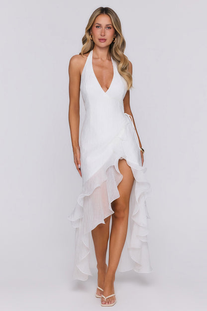 Her Extravaganza Halter Maxi Dress White
