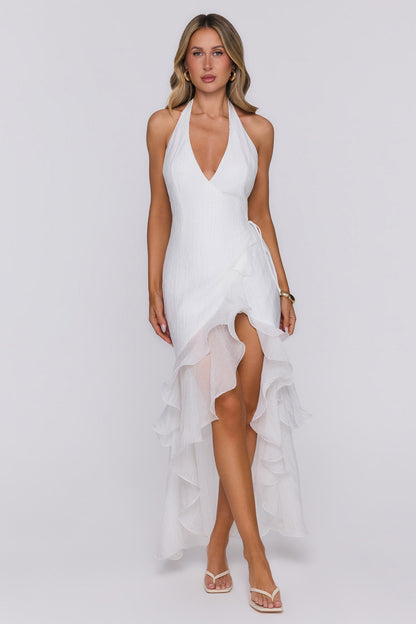 Her Extravaganza Halter Maxi Dress White