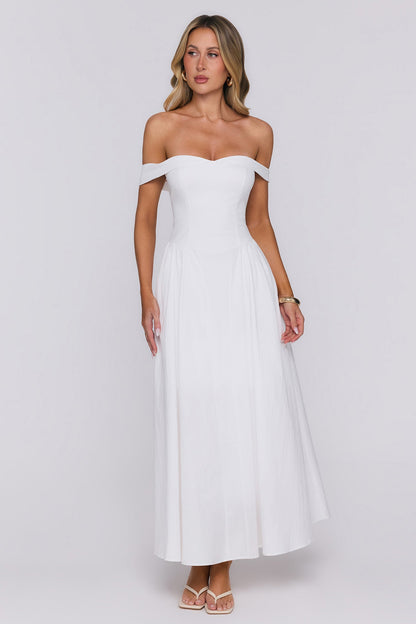 Polished Darling Off Shoulder Maxi Dress White