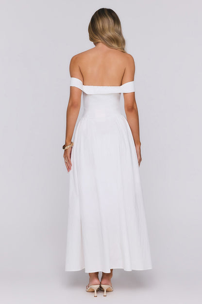 Polished Darling Off Shoulder Maxi Dress White