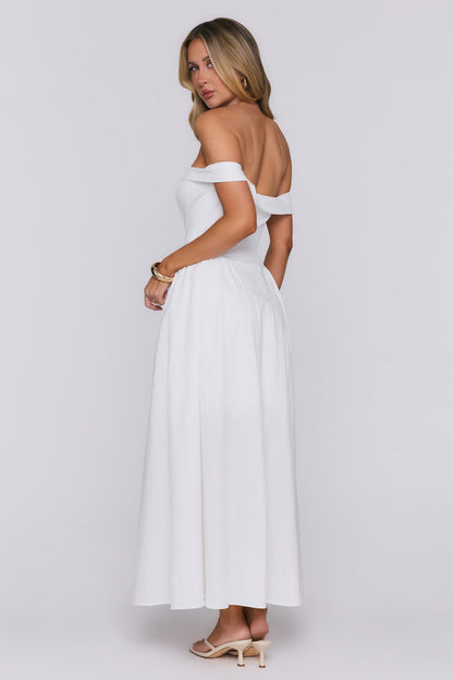 Polished Darling Off Shoulder Maxi Dress White