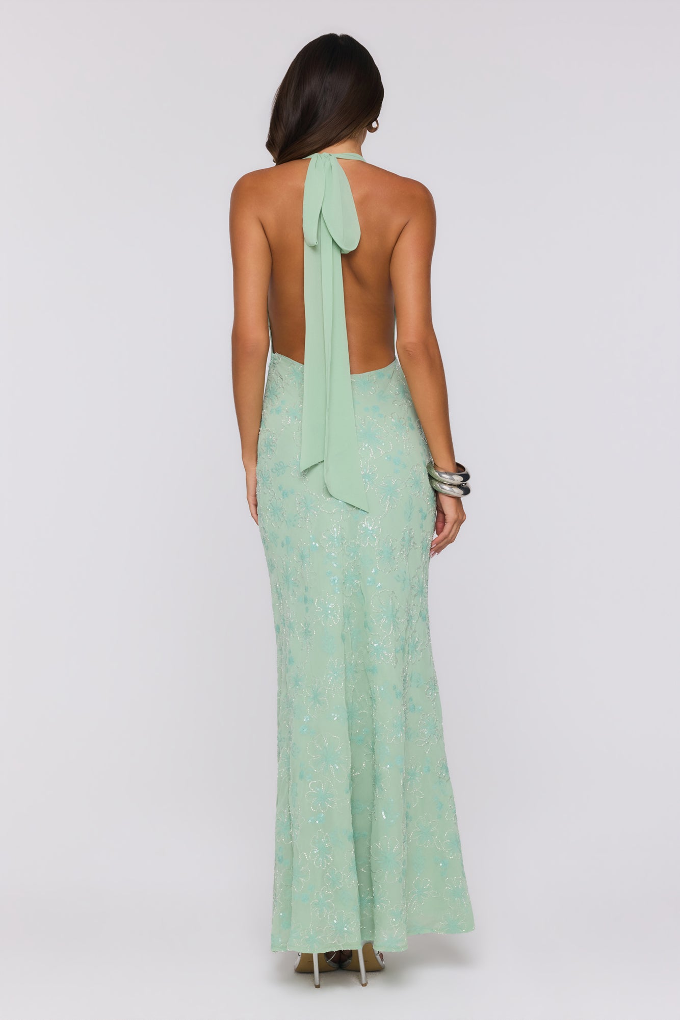 Bling It Babe Beaded Halter Maxi Dress Sage