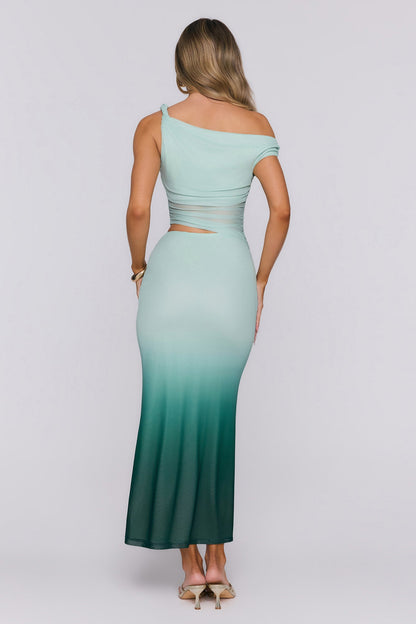 Dreamscape Delight Ombre Off Shoulder Maxi Dress Green