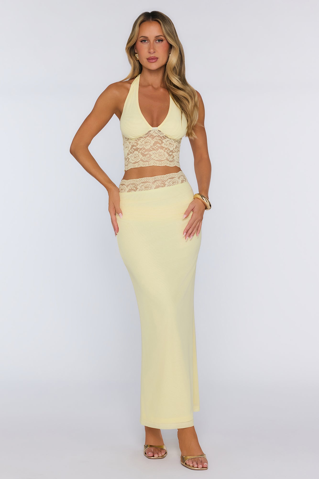 Style That Stays Lace Maxi Skirt Yellow