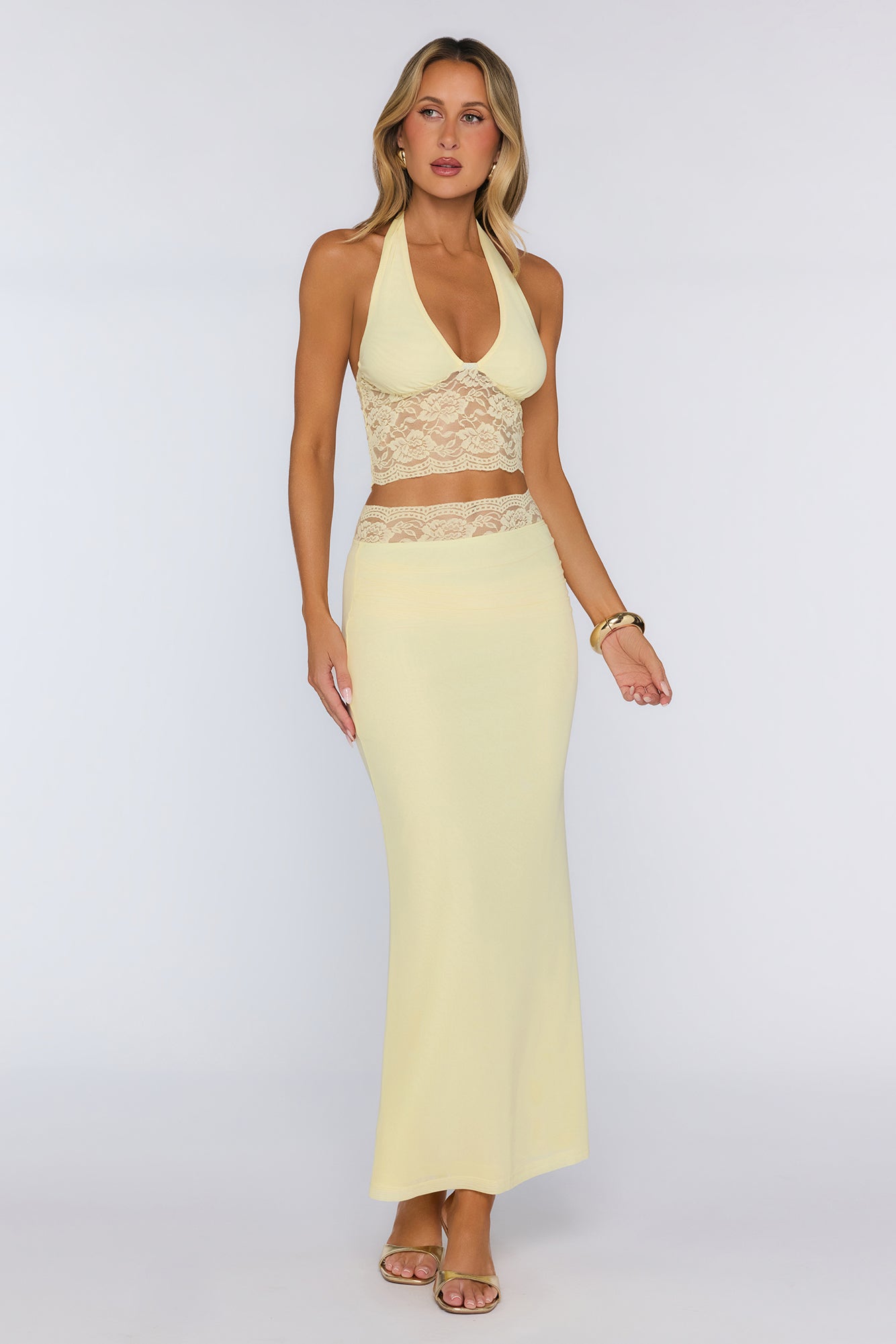 Style That Stays Lace Maxi Skirt Yellow