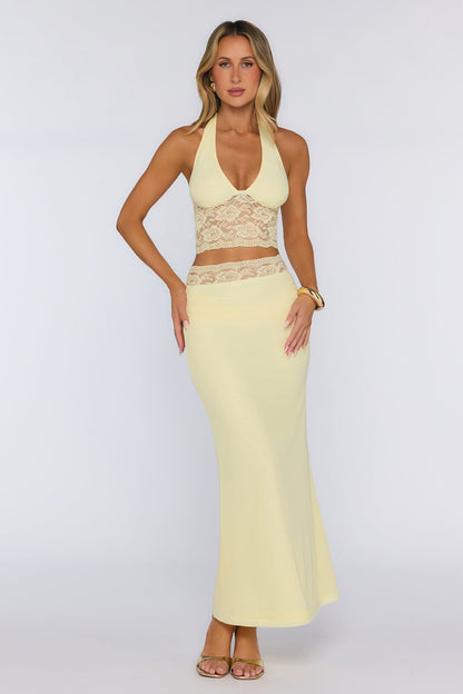 Style That Stays Lace Maxi Skirt Yellow