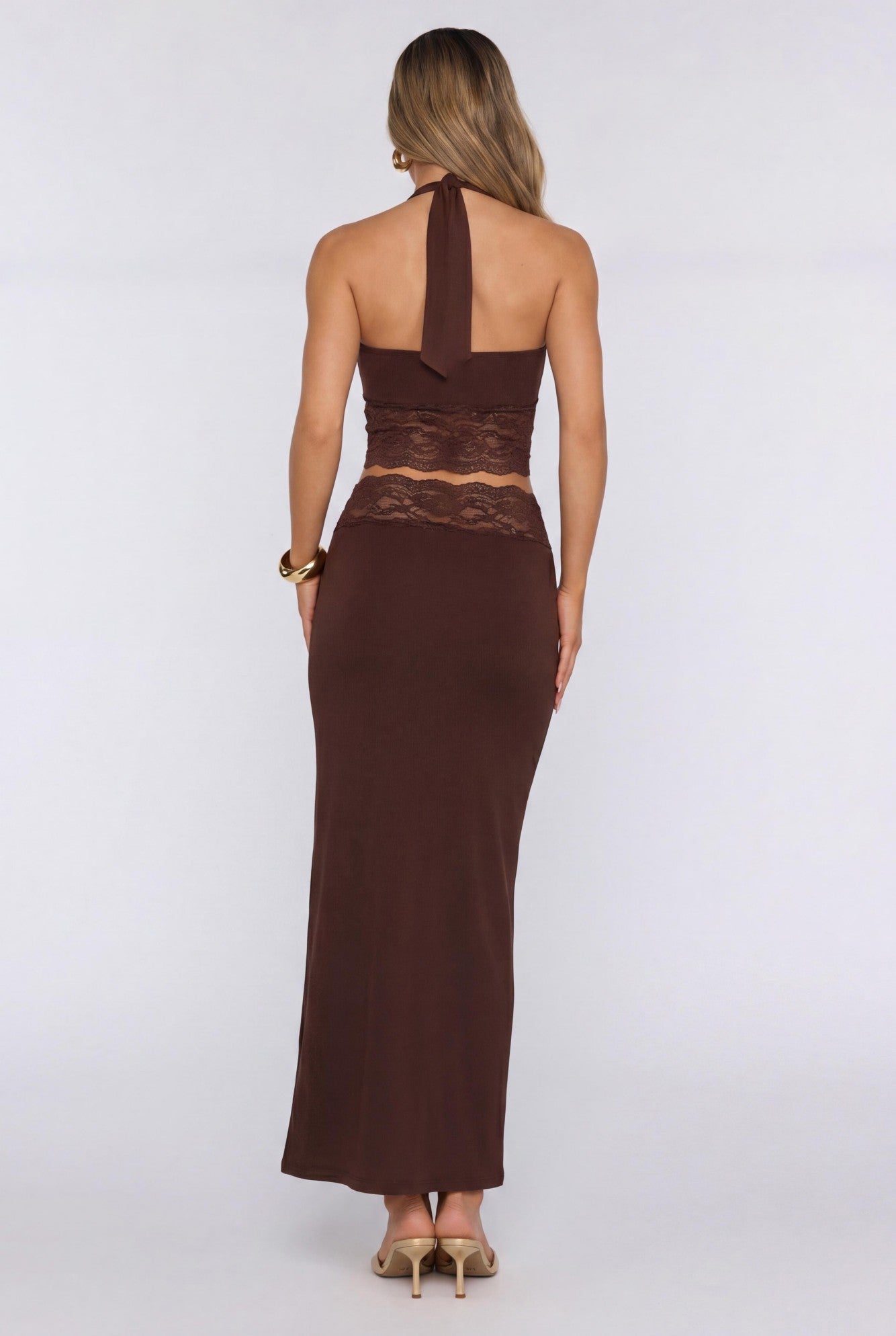 Style That Stays Lace Maxi Skirt Brown